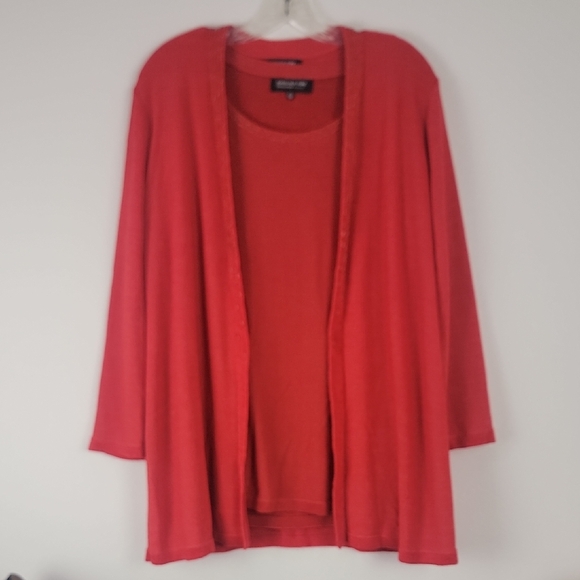Jones New York Red Knit Beaded Cardigan Cami Set Womens 2X - Picture 1 of 12